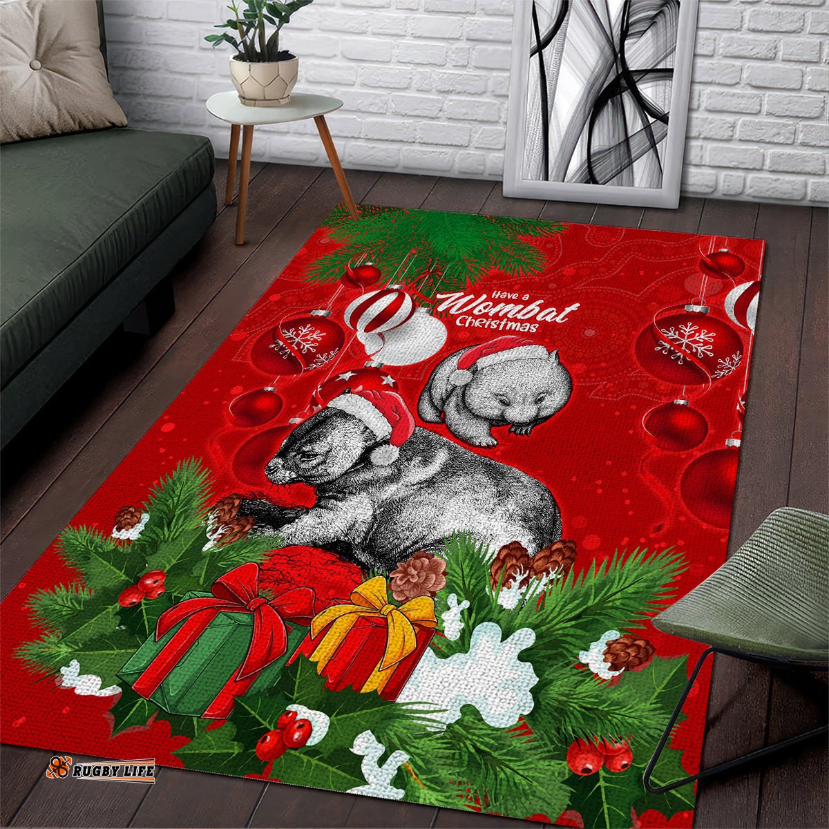 Wombat Lover Area Rug Australia Merry Christmas Aboriginal