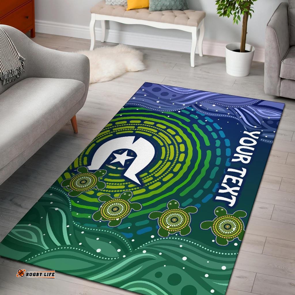 Custom Text Torres Strait Islanders Area Rug Aboriginal Turtle