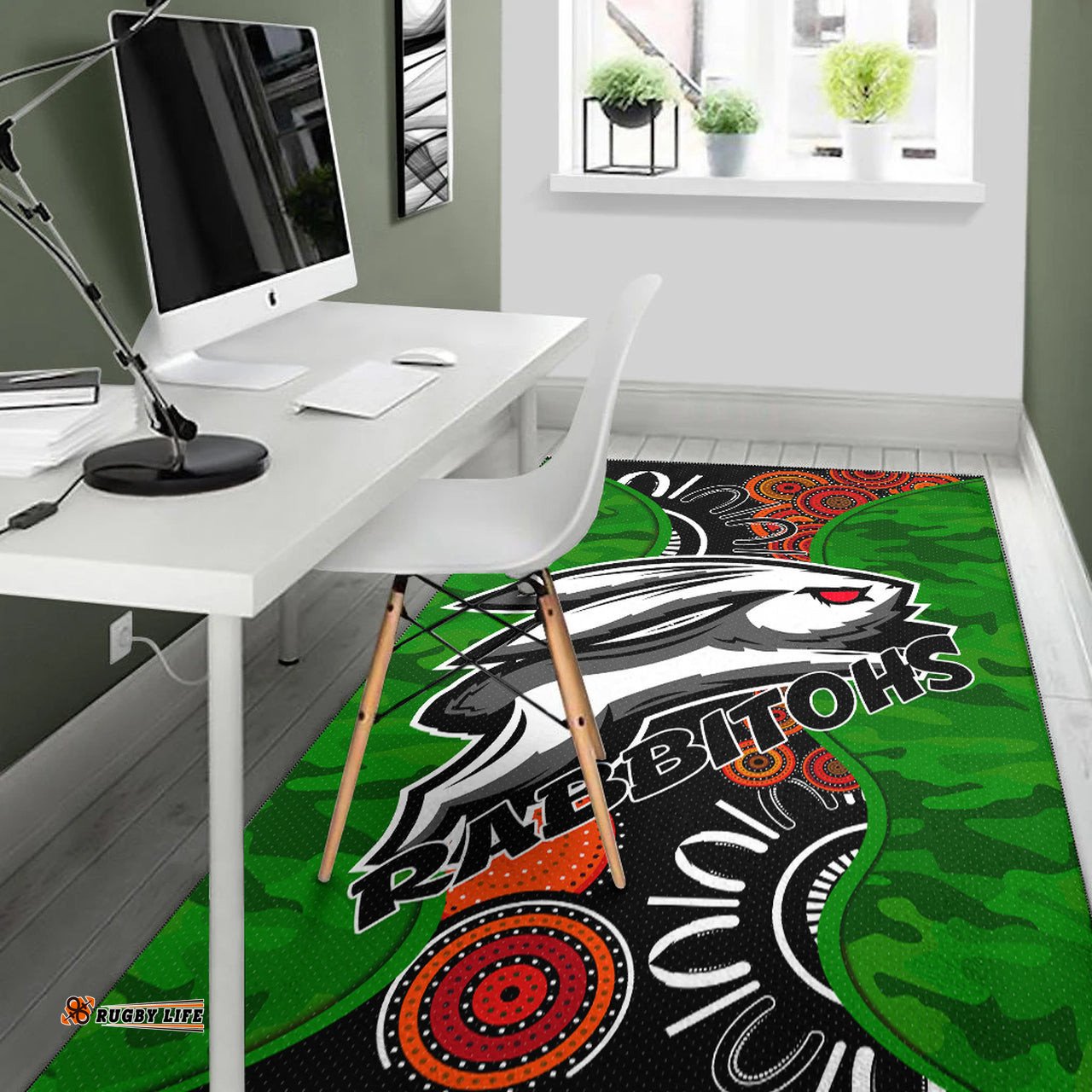 Rabbitohs Rugby Area Rug Custom Rabbitohs Indigenous Energy Area Rug