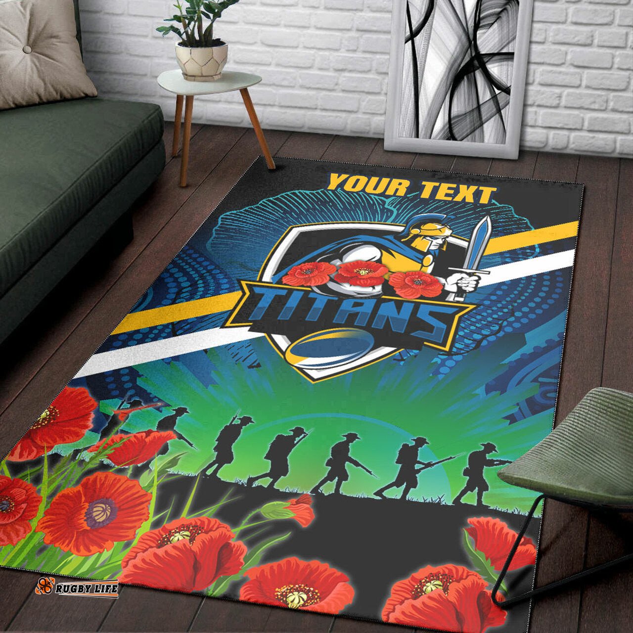 Titans Rugby Area Rug Custom ANZAC Titans Rugby Logo Area Rug
