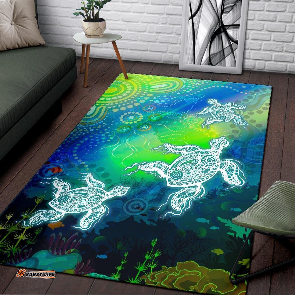 Aboriginal Area Rug Indigenous Turtle Ocean Dot Painting Art