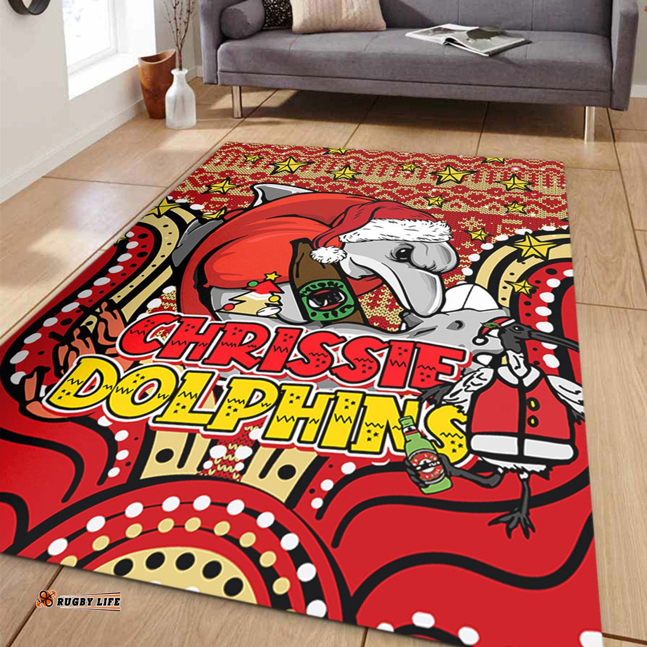 Redcliffe Dolphins Christmas Custom Area Rug - Christmas Knit Patterns Vintage Jersey Ugly Area Rug