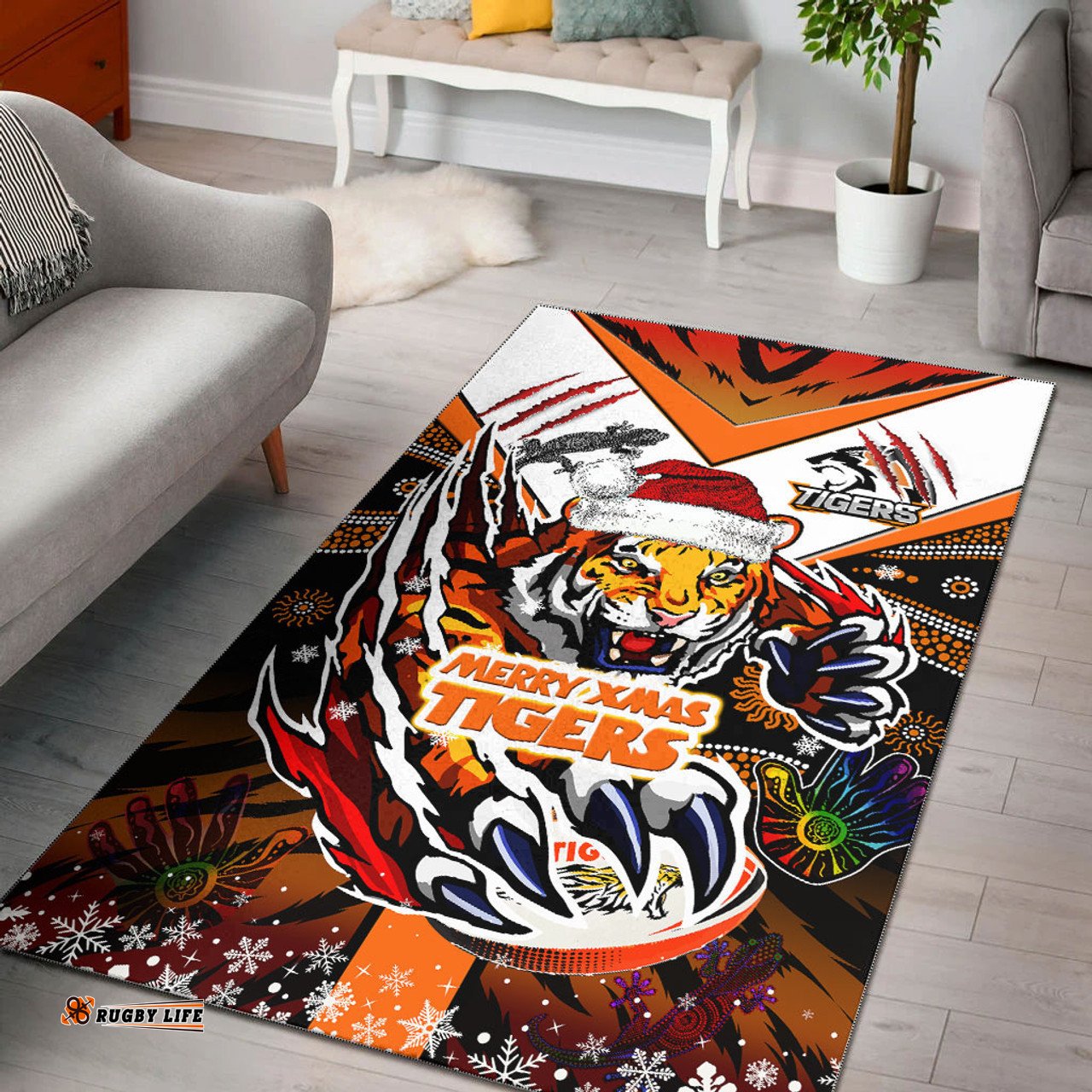 Australia Tigers Christmas Area Rug - Custom Merry Tigers Christmas Indigenous Rug