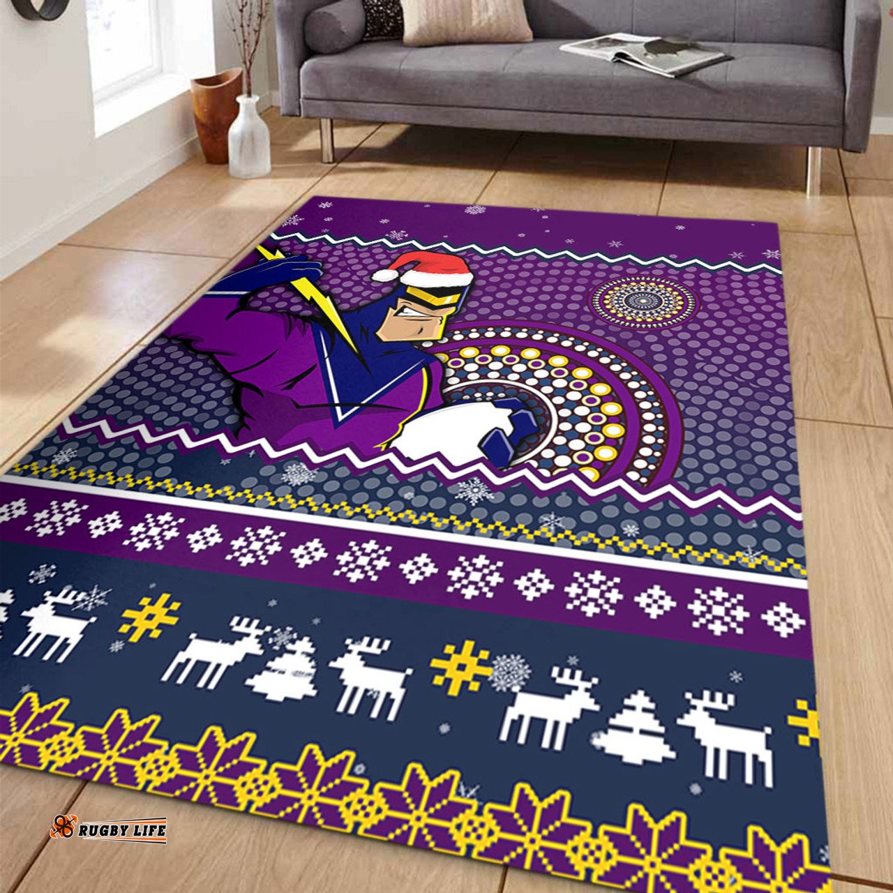 Melbourne Storm Area Rug - Australia Ugly Xmas With Aboriginal Patterns For Die Hard Fans