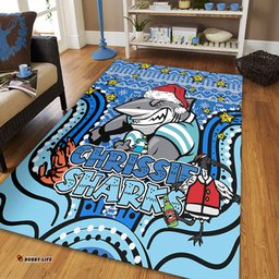 Cronulla-Sutherland Sharks Christmas Custom Area Rug - Christmas Knit Patterns Vintage Jersey Ugly Area Rug