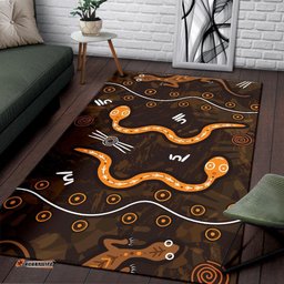 Aboriginal Area Rug Indigenous Snake Hand Brown Color