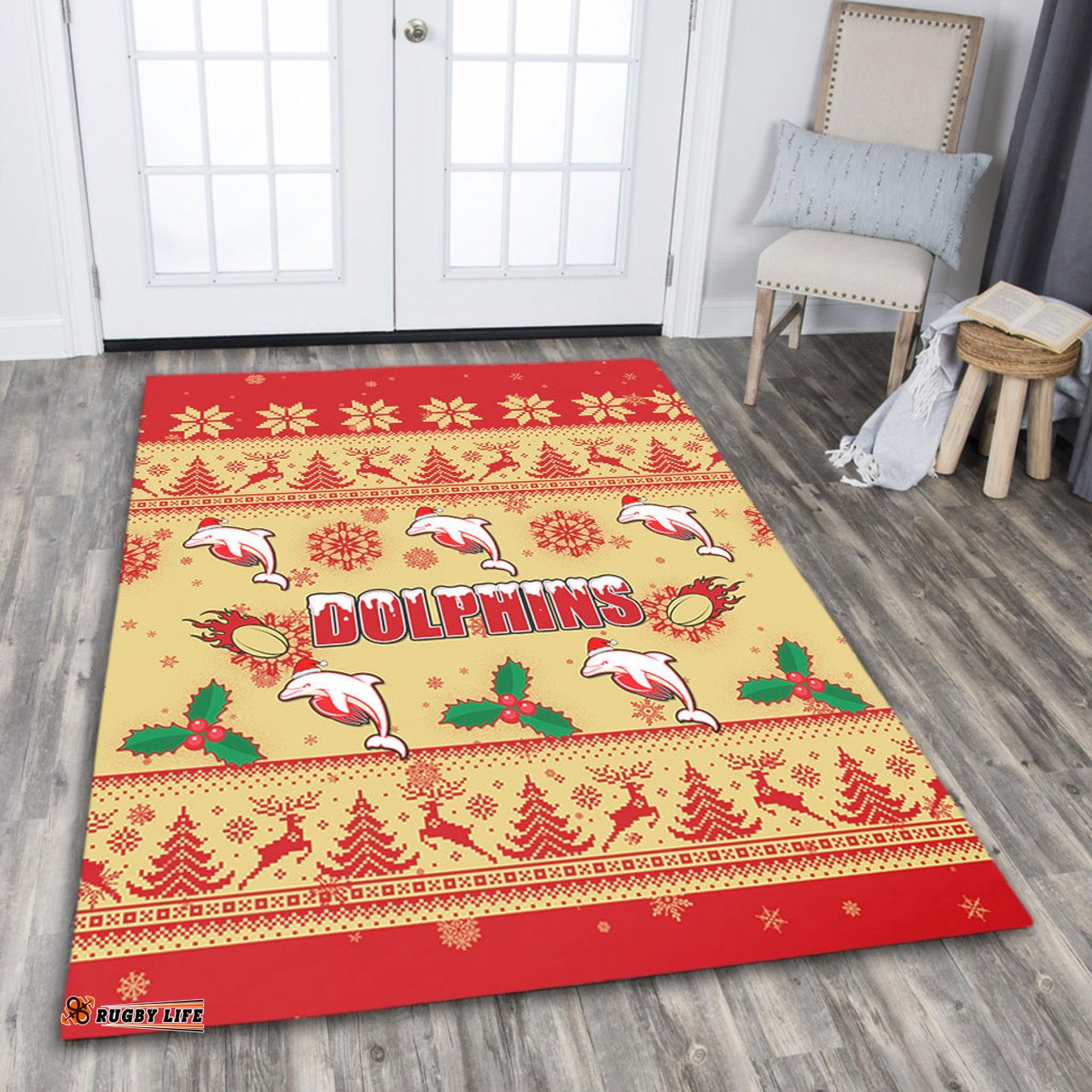 Redcliffe Dolphins Christmas Area Rug - Redcliffe Dolphins Dolphins Special Ugly Christmas Area Rug