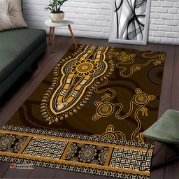 Gold African Dashiki With Australia Aboriginal Art Area Rug