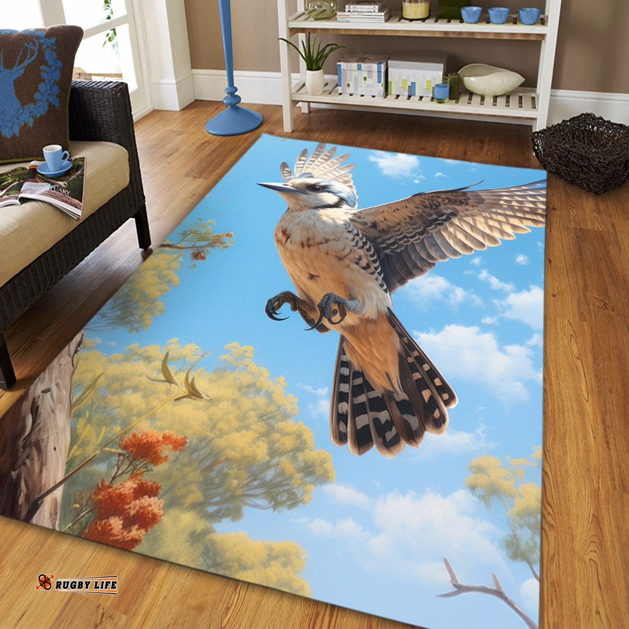 Australia Kookaburra Area Rug - Flying Kookaburra with Blue Sky Area Rug
