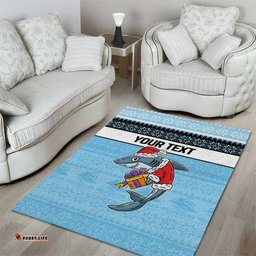 NRL Cronulla Sutherland Christmas Personalised Area Rug with Sharkies Santa