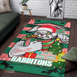 South Sydney Rabbitohs Area Rug - Custom Merry Christmas Super Rabbitohs With Ball And Aboriginal Patterns