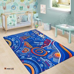 Custom Text Aboriginal Area Rugs Indigenous Footprint Patterns Blue Color