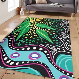 Australia Wattle Leaves Area Rug - Aboriginal Dot Art And Wattle Leaves Area Rug