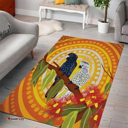 Black and White Cockatoo Birds Aboriginal Art Area Rug