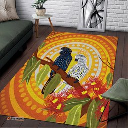 Black and White Cockatoo Birds Aboriginal Art Area Rug