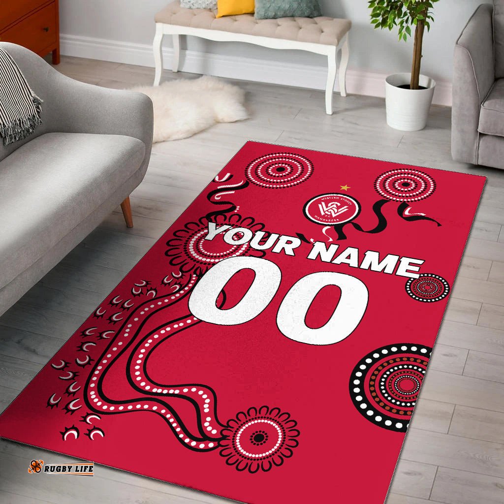 custom personalised western sydney wanderers area rug indigenous dot painting art tee aussie