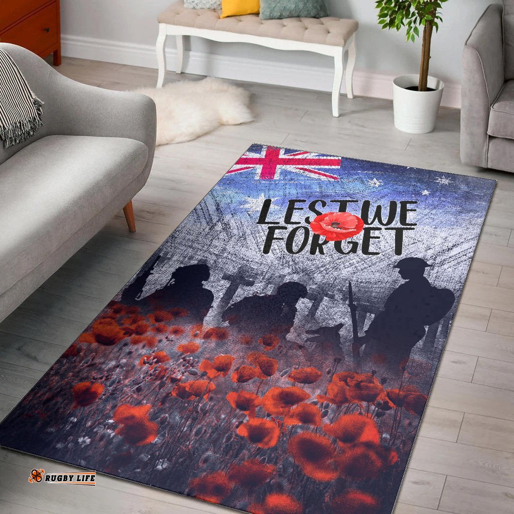 ANZAC Day Area Rug Lest We Forget Vintage Poppies Ver.02