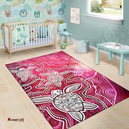 Aboriginal Area Rug Sea Turtle With Indigenous Patterns Pink