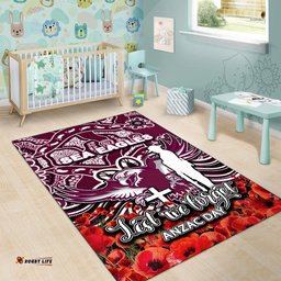 Sea Eagles Area Rug ANZAC Day Poppy Flowers With Aboriginal