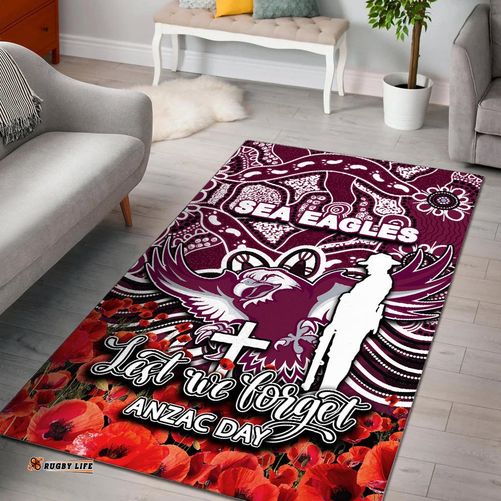 Sea Eagles Area Rug ANZAC Day Poppy Flowers With Aboriginal