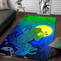 Aboriginal Area Rug Indigenous Frog Blue