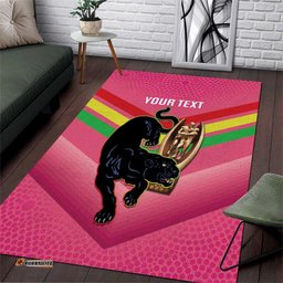 Personalised Panthers Rugby 2024 Area Rug Mascot With Trophy Go Champions Aboriginal Art Pink