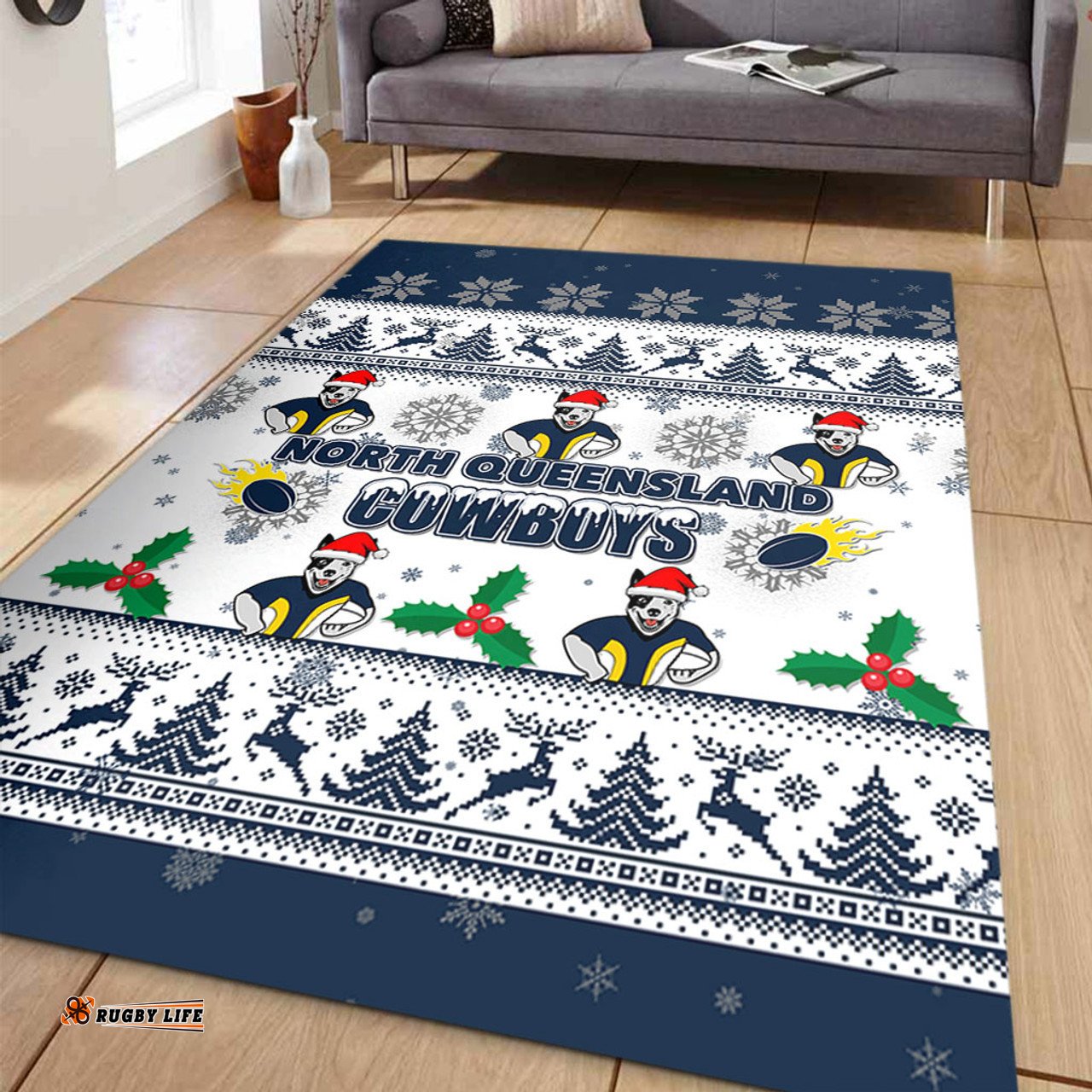 North Queensland Cowboys Christmas Area Rug - North Queensland Cowboys Special Ugly Christmas Area Rug