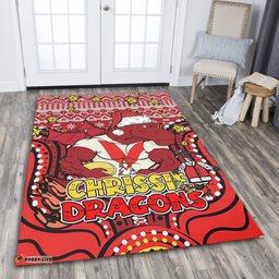 St. George Illawarra Dragons Christmas Custom Area Rug - Christmas Knit Patterns Vintage Jersey Ugly Area Rug