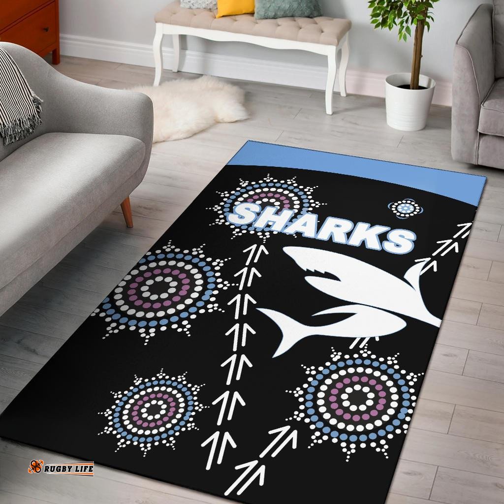 cronulla area rug sharks simple indigenous black tee aussie