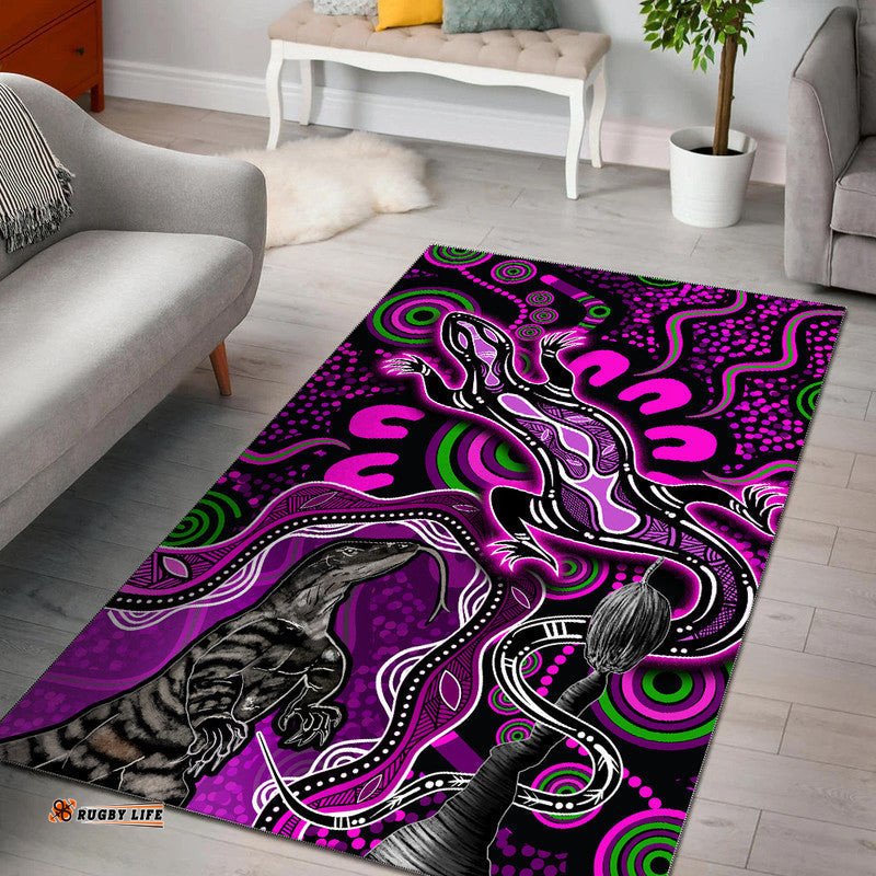 Aboriginal Lizard Area Rug Pink Color