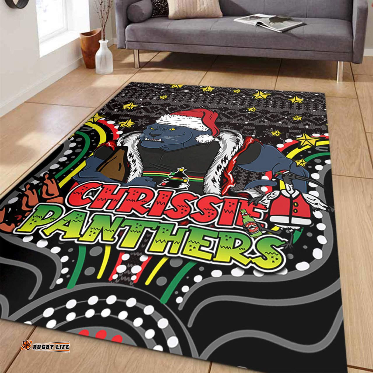 Penrith Panthers Christmas Custom Area Rug - Christmas Knit Patterns Vintage Jersey Ugly Area Rug