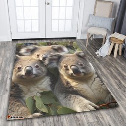 Australia Koala Area Rug - Three Koalas with Gum Trees Ver1 Area Rug