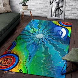 Area Rug Torres Strait Islanders Flag with Aboriginal Patterns Rug