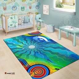 Area Rug Torres Strait Islanders Flag with Aboriginal Patterns Rug