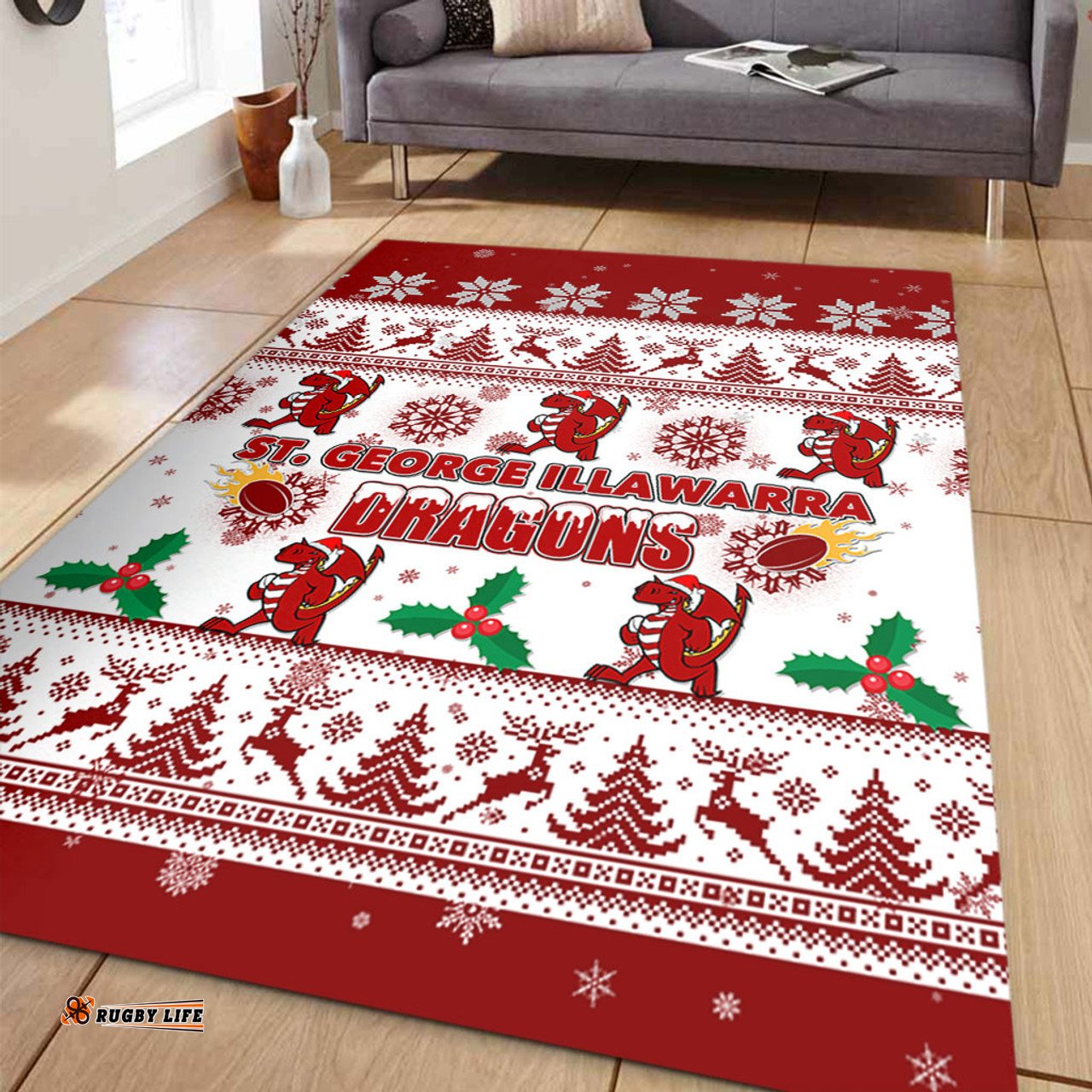 St. George Illawarra Dragons Christmas Area Rug - St. George Illawarra Dragons Special Ugly Christmas Area Rug