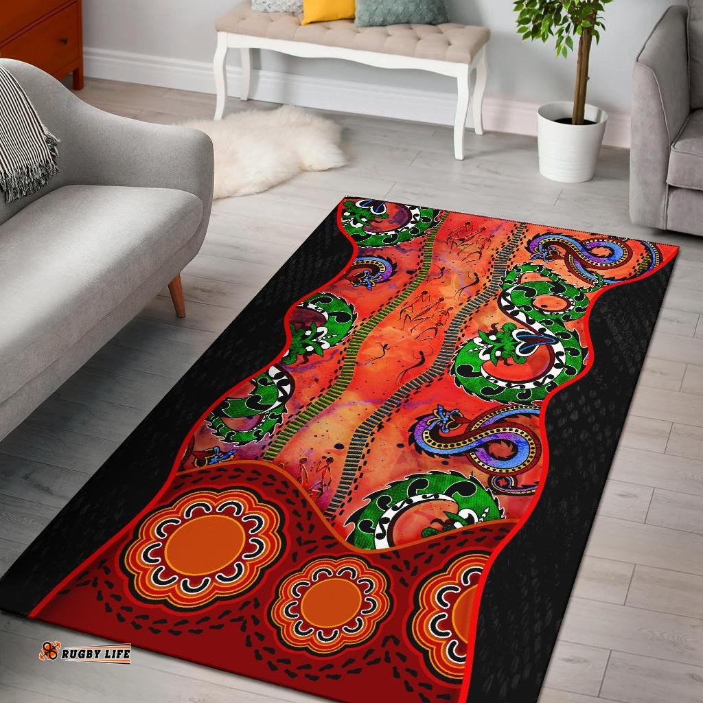 Aboriginal Area Rug Aussie Indigenous Patterns Orange
