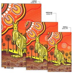Aboriginal Art Kangaroo Area Rug Indigenous Unique Vibes Orange