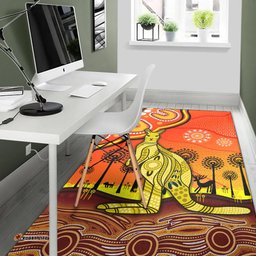 Aboriginal Art Kangaroo Area Rug Indigenous Unique Vibes Orange