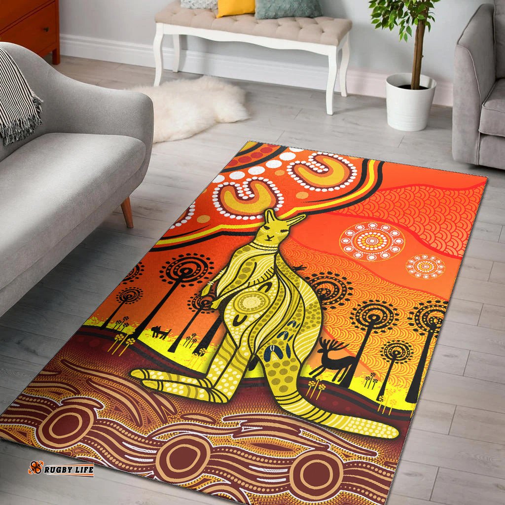 Aboriginal Art Kangaroo Area Rug Indigenous Unique Vibes Orange