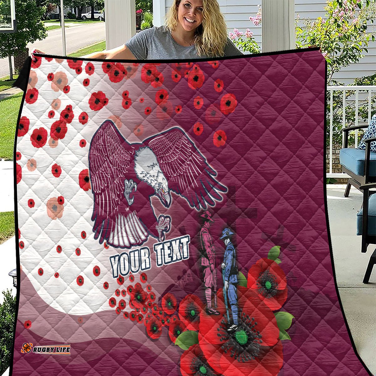 custom sea eagle rugby anzac quilt the military soldiers with red poppy