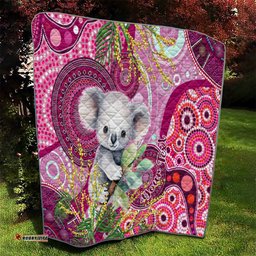 personalised australia quilt cute koala with golden wattle indigenous art