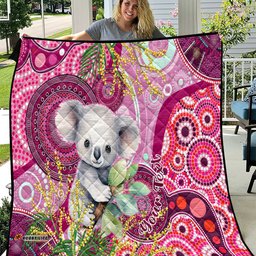 personalised australia quilt cute koala with golden wattle indigenous art