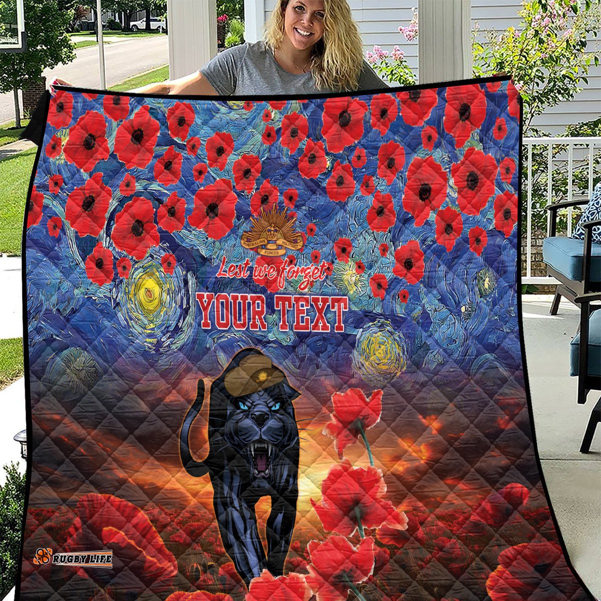 personalised panthers rugby anzac quilt starry night and field of poppies