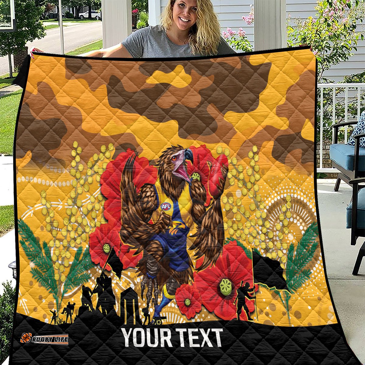 custom eagles football anzac quilt gallipoli camouflage with poppies