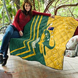 personalised australia socceroos indigenous quilt green & gold