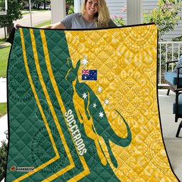 personalised australia socceroos indigenous quilt green & gold