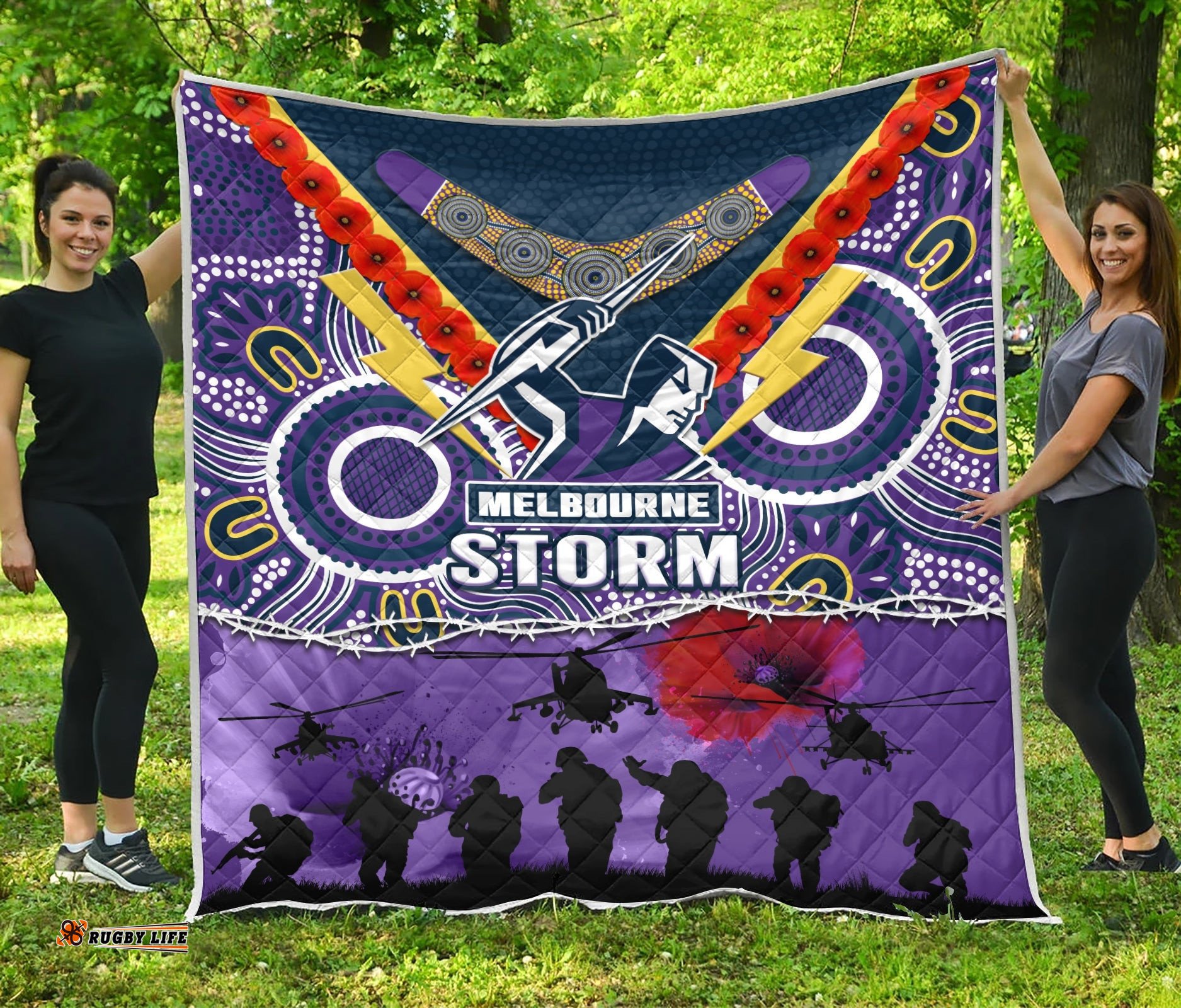 melbourne storm rugby anzac premium quilt indigenous poppy australian army