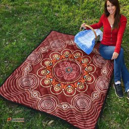 aboriginal premium quilt aboriginal dot art painting with red poppy flower