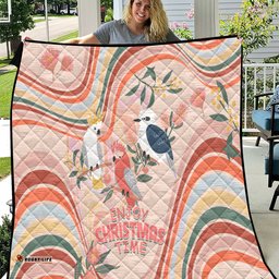 australia hippie christmas quilt cockatoo kookaburra with wattle pink peach style