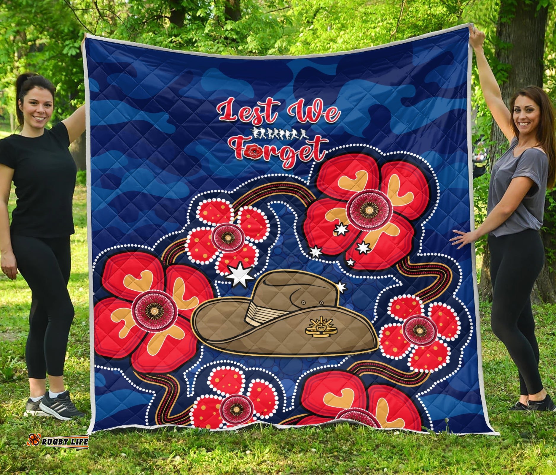 australia anzac premium quilt lest we forget camouflage mix aboriginal poppies and slouch hat